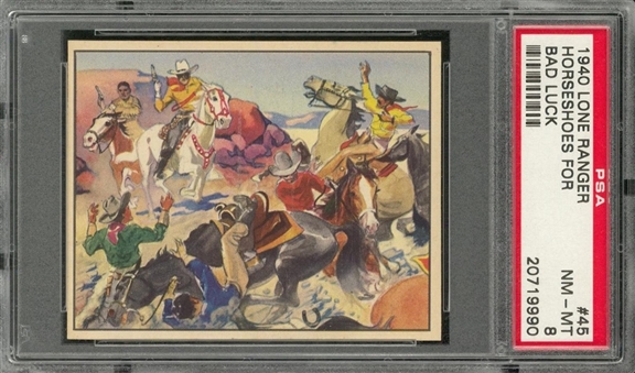 1940 R83 Gum, Inc. "Lone Ranger" #45 "Horseshoes for Bad Luck" – PSA NM-MT 8 "1 of 3!"